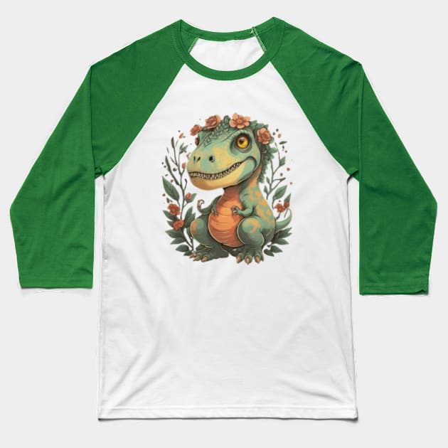 Floral cute dinosaur trex gift ideas kids floral dino trex gift ideas Baseball T-Shirt by WeLoveAnimals